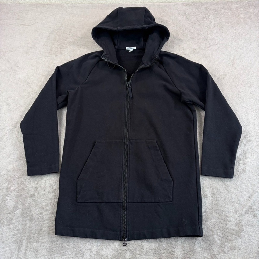 James Perse Full Zip Hooded Jacket in Black Heavy Fleece Men 1 Small Long $425